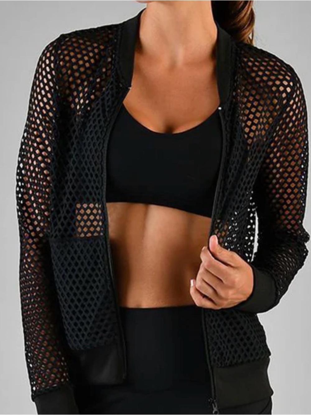 Glyder Black Mesh Bomber Jacket - Lightweight Athletic Cover-Up - Picture 1 of 4